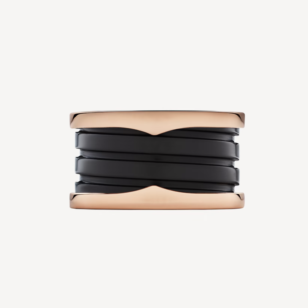 [⭐Luxery]ZERO 1 FOUR-BAND LOOPS AND BLACK CERAMIC SPIRAL PINK GOLD RING