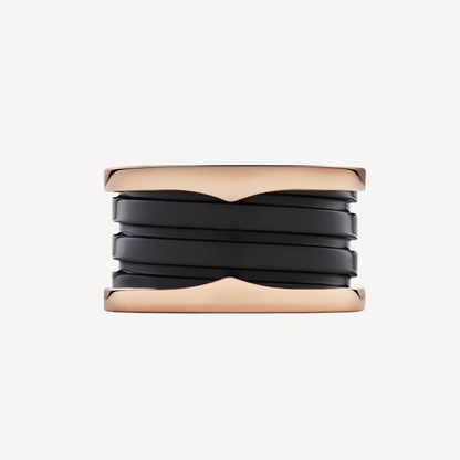 [⭐Luxery]ZERO 1 FOUR-BAND LOOPS AND BLACK CERAMIC SPIRAL PINK GOLD RING