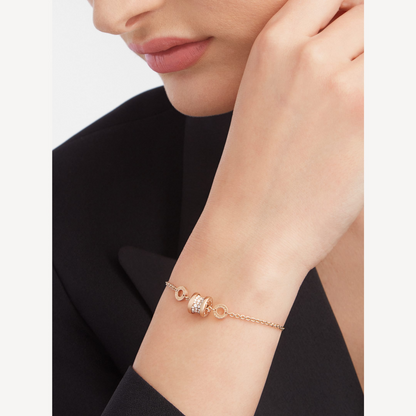 [⭐Luxery]ZERO 1 SOFT PINK GOLD WITH PAVED DIAMONDS ON THE SPIRAL BRACELET