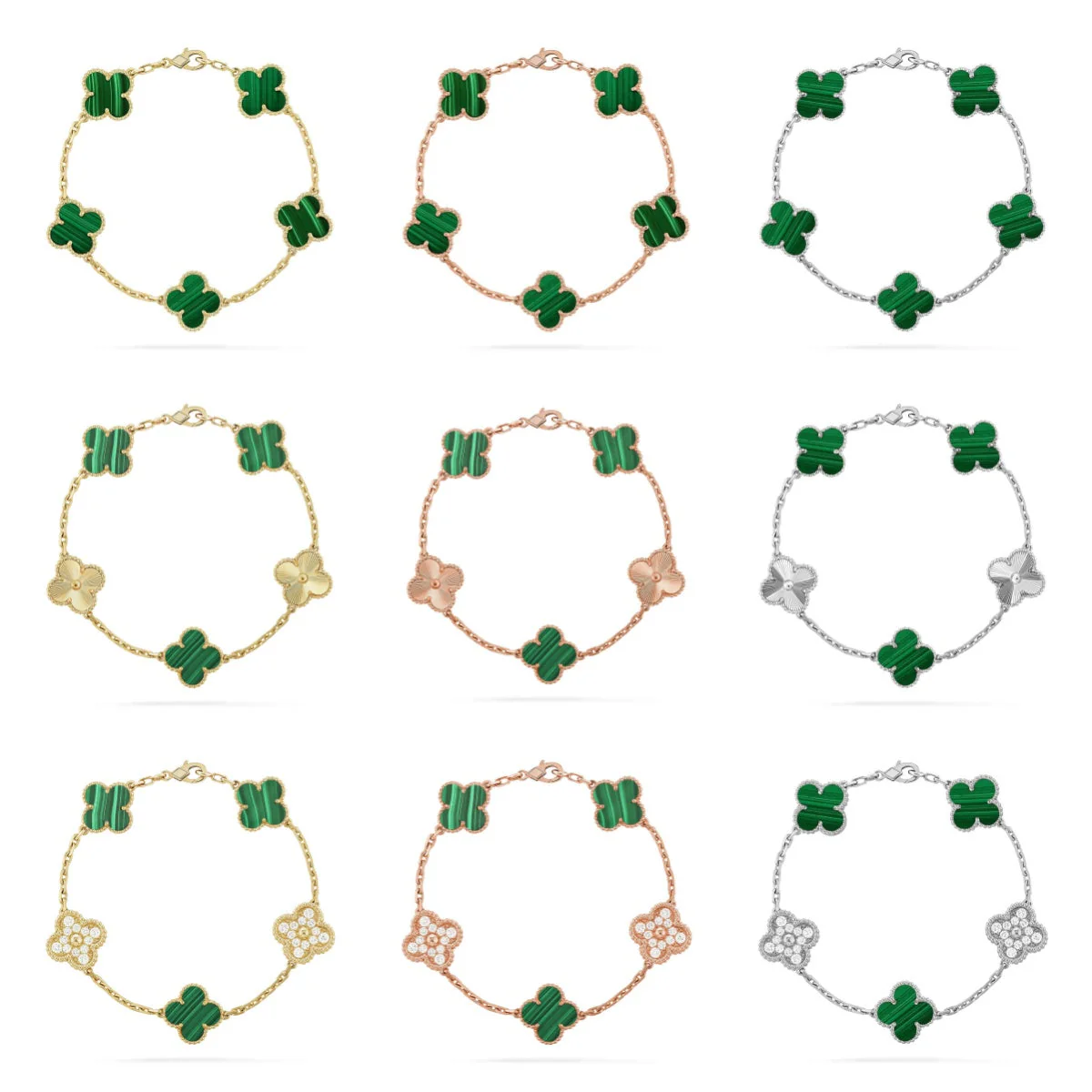 [⭐Luxery] CLOVER 5 MOTIF MALACHITE BRACELET COLLECTION