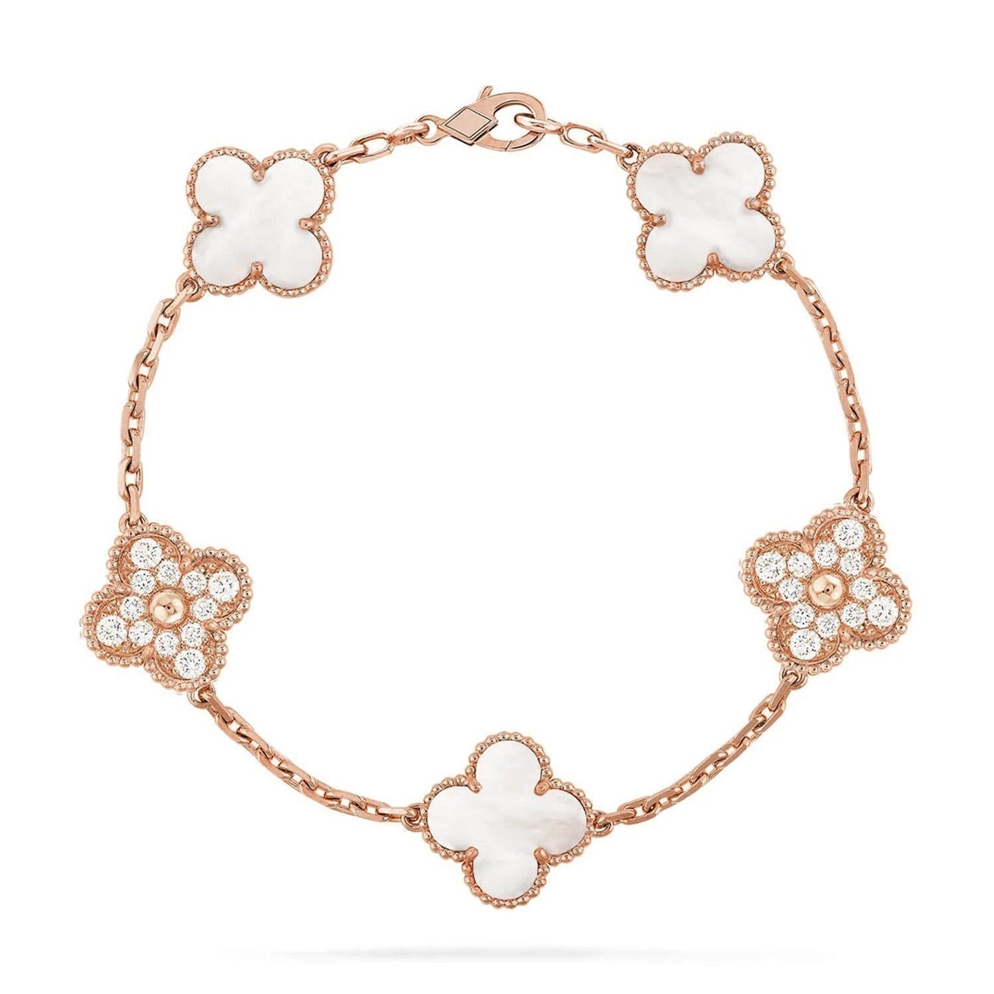 [⭐Luxery]CLOVER WHITE PEARL MOP 5 MOTIF BRACELET COLLECTION