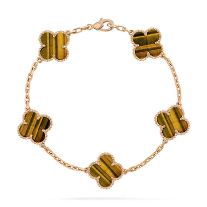 [⭐Luxery] CLOVER 5 MOTIFS TIGER EYE BRACELET COLLECTION