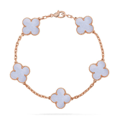 [⭐Luxery] CLOVER 5 MOTIF PURPLE CHALCEDONY BRACELET COLLECTION