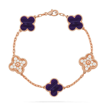 [⭐Luxery]CLOVER 5 MOTIF PURPLE STRIPES BRACELET COLLECTION
