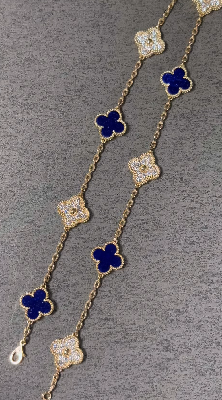 [⭐Luxery]CLOVER 10 MOTIFS DIAMONDS SET IN LAPIS LAZULI