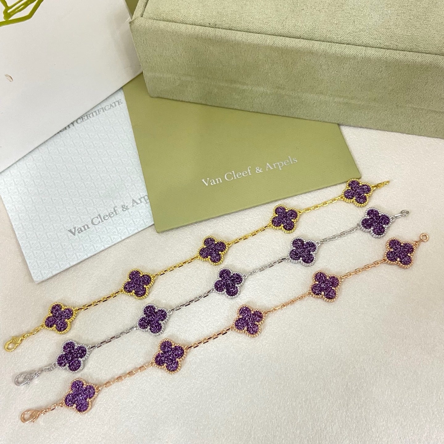 [⭐Luxery]NEW PURPLE SAND-GOLD FOUR-LEAF CLOVER 5-FLOWER BRACELET