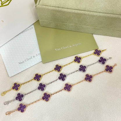 [⭐Luxery]NEW PURPLE SAND-GOLD FOUR-LEAF CLOVER 5-FLOWER BRACELET