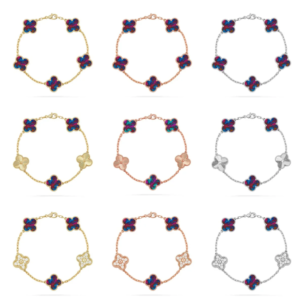 [⭐Luxery]CLOVER 5 MOTIF COLOR GEMSTONES BRACELET COLLECTION
