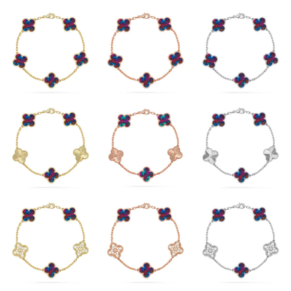 [⭐Luxery]CLOVER 5 MOTIF COLOR GEMSTONES BRACELET COLLECTION