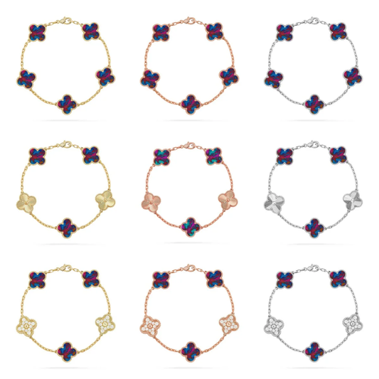 [⭐Luxery]CLOVER 5 MOTIF COLOR GEMSTONES BRACELET COLLECTION