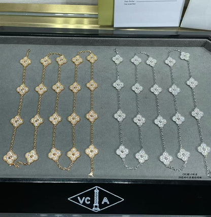 [⭐Luxery]CLOVER 20 MOTIFS FULL-DIAMOND NECKLACE