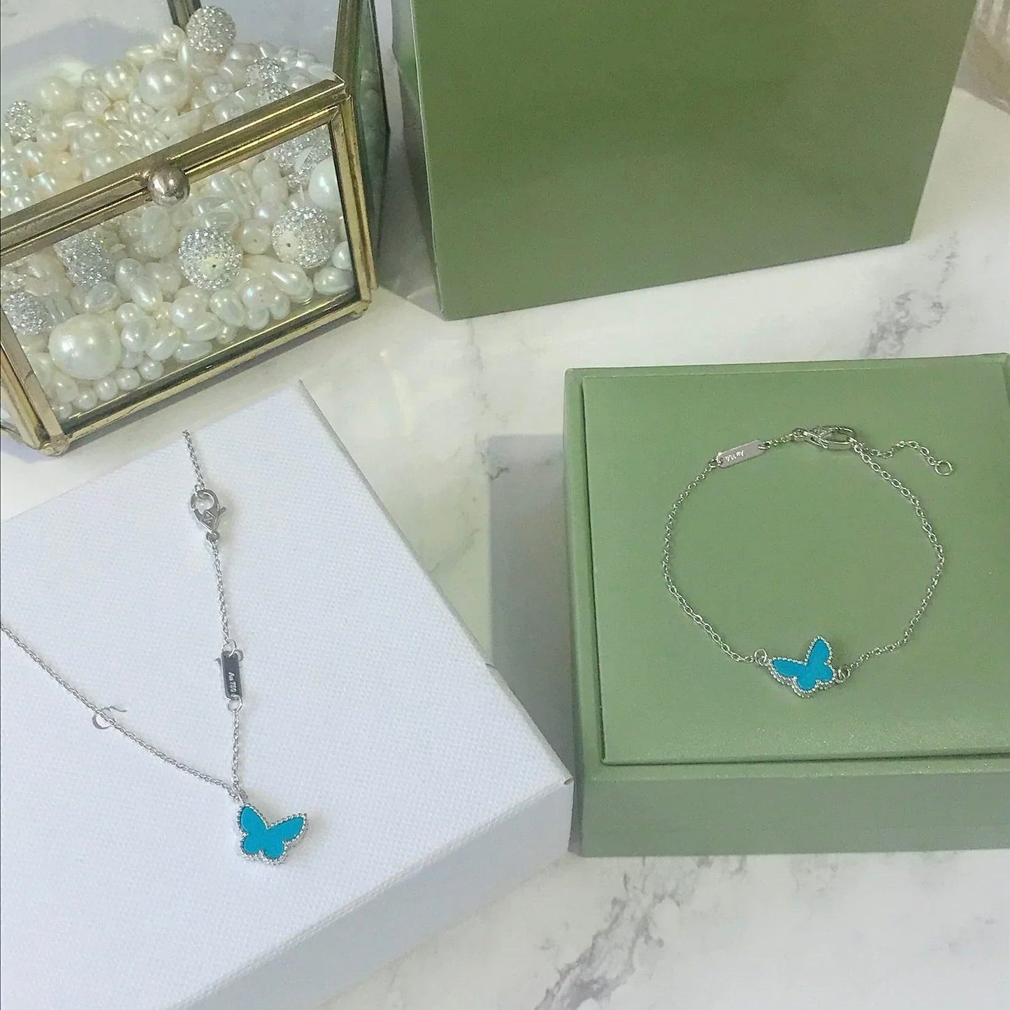 [⭐Luxery]BUTTERFLY TURQUOISE BUTTERFLY BRACELET SILVER