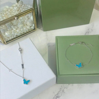 [⭐Luxery]BUTTERFLY TURQUOISE BUTTERFLY BRACELET SILVER