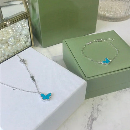 [⭐Luxery]BUTTERFLY TURQUOISE BUTTERFLY BRACELET SILVER