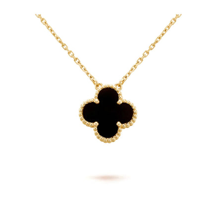 [⭐Luxery]CLOVER 15MM BLACK ONYX SINGLE FLOWER NECKLACE