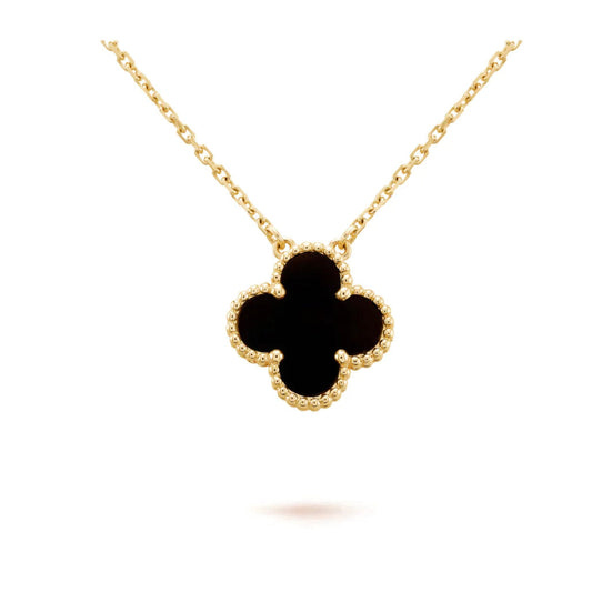 [⭐Luxery]CLOVER 15MM BLACK ONYX SINGLE FLOWER NECKLACE