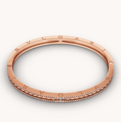 [⭐Luxery]ZERO 1 SPIRAL AND PAVED DIAMOND PINK GOLD BRACELET