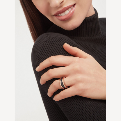 [⭐Luxery]ZERO 1 TWO-BAND LOOPS AND BLACK CERAMIC PINK GOLD RING