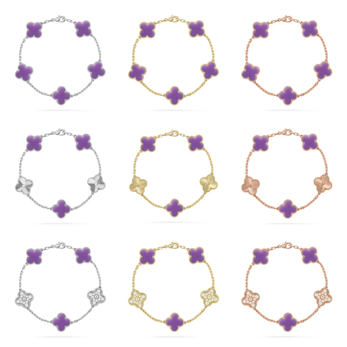 [⭐Luxery]CLOVER 5 MOTIF LIGHT PURPLE BRACELET COLLECTION