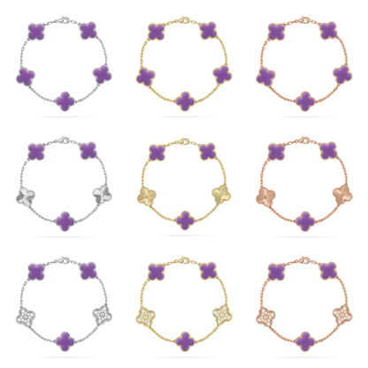 [⭐Luxery]CLOVER 5 MOTIF LIGHT PURPLE BRACELET COLLECTION