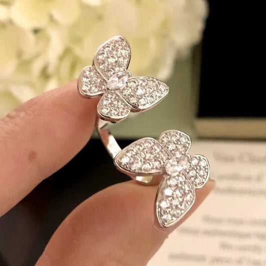 [⭐Luxery]TWIN SILVER BUTTERFLY DIAMOND RING