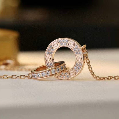 [⭐Luxery]LOVE 7.6MM NECKLACE ROSE GOLD AND SILVER  FULL DIAMOND