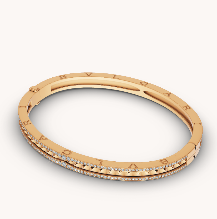 [⭐Luxery]ZERO 1 SPIRAL AND PAVED DIAMOND GOLD BRACELET