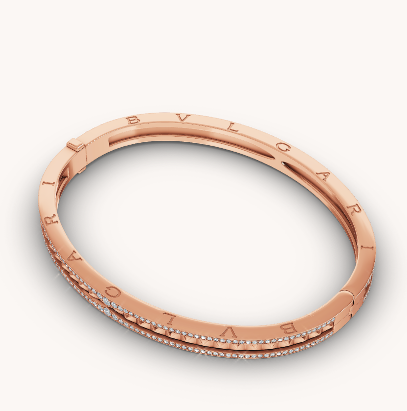 [⭐Luxery]ZERO 1 SPIRAL AND PAVED DIAMOND PINK GOLD BRACELET