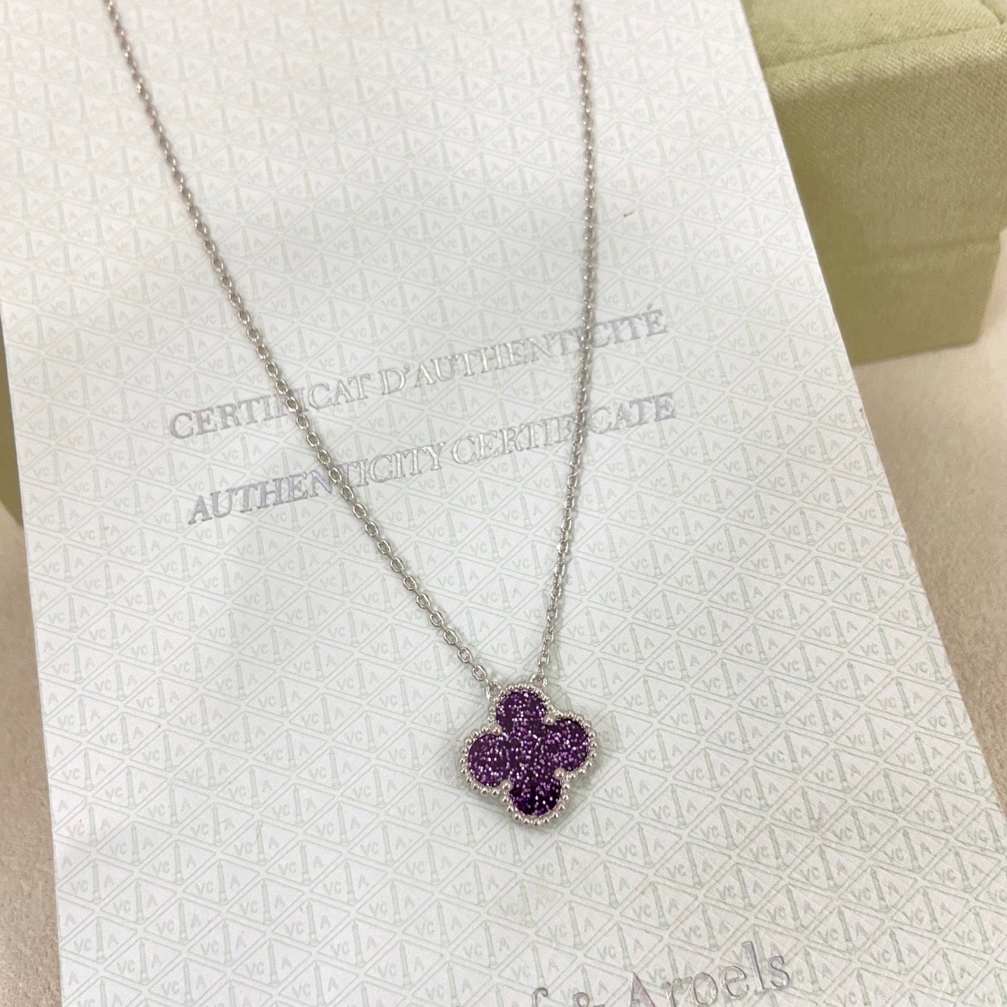 [⭐Luxery Jewelry]NEW 15MM PURPLE SAND-GOLD FOUR-LEAF CLOVER NECKLACE