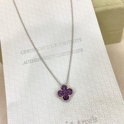 [⭐Luxery Jewelry]NEW 15MM PURPLE SAND-GOLD FOUR-LEAF CLOVER NECKLACE