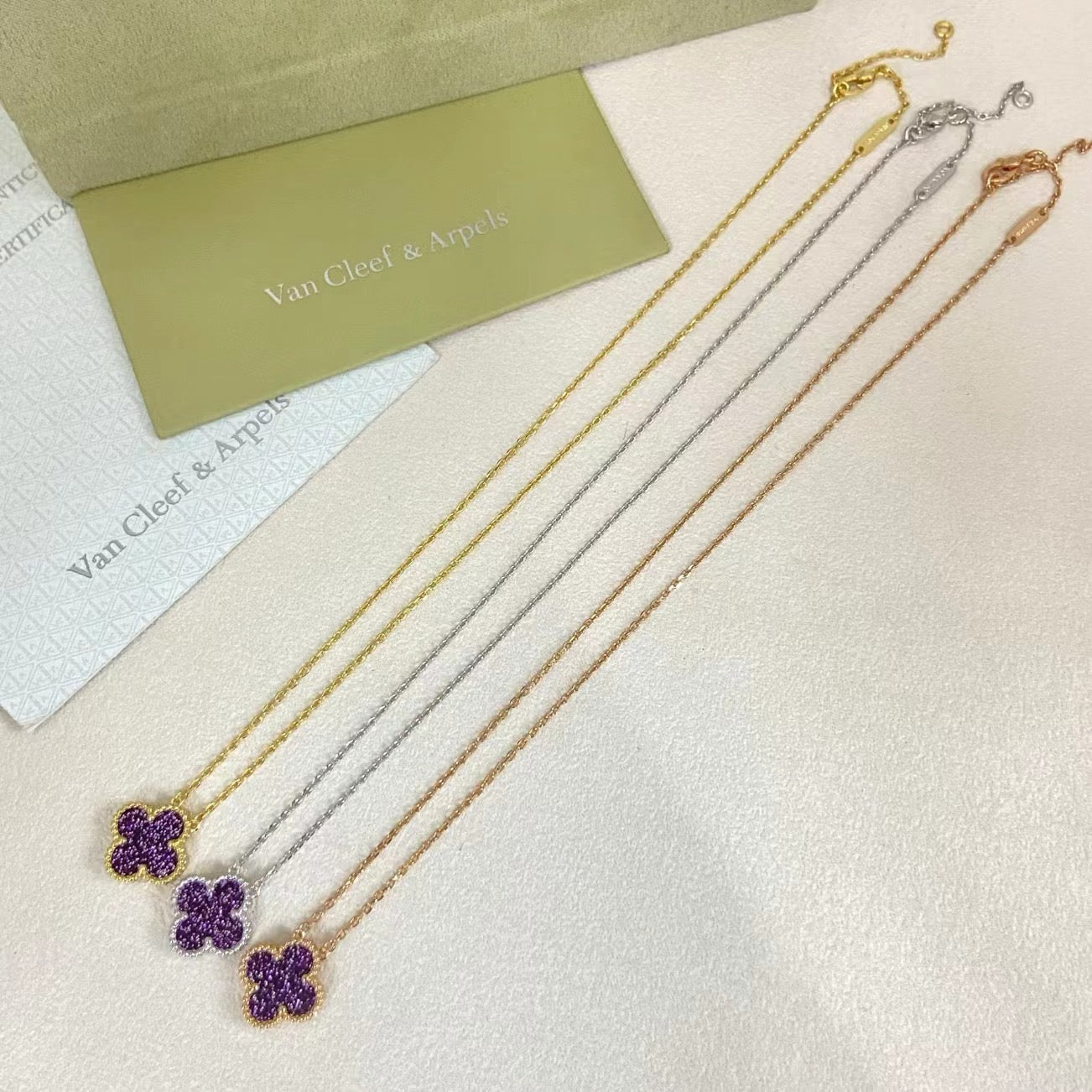 [⭐Luxery Jewelry]NEW 15MM PURPLE SAND-GOLD FOUR-LEAF CLOVER NECKLACE