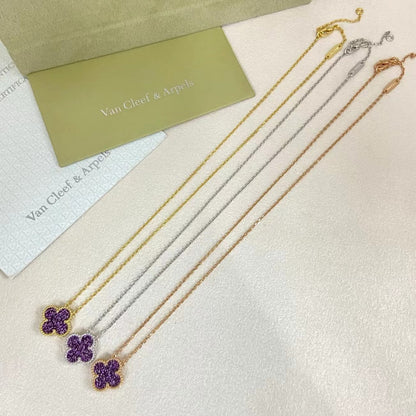 [⭐Luxery Jewelry]NEW 15MM PURPLE SAND-GOLD FOUR-LEAF CLOVER NECKLACE