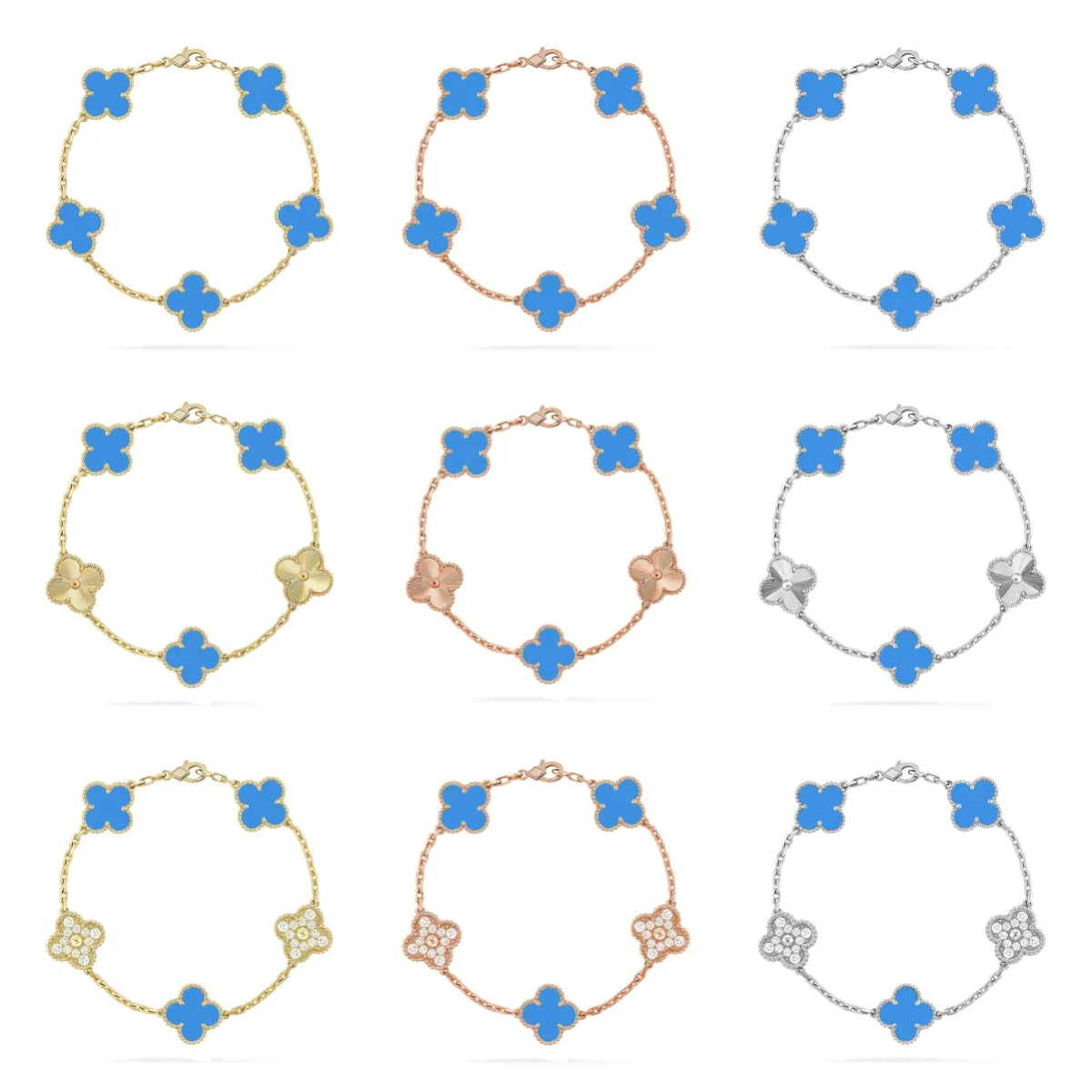 [⭐Luxery] CLOVER 5 MOTIF BLUE AGATE BRACELET COLLECTION