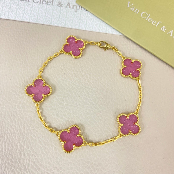 [⭐Luxery]NEW BUBBLE PINK ENAMEL 5-FLOWER BRACELET