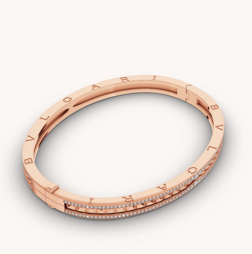 [⭐Luxery]ZERO 1 SPIRAL AND PAVED DIAMOND PINK GOLD BRACELET