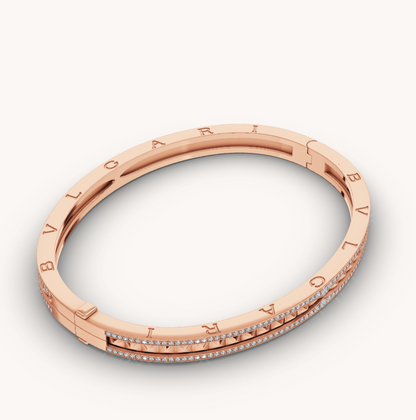[⭐Luxery]ZERO 1 SPIRAL AND PAVED DIAMOND PINK GOLD BRACELET