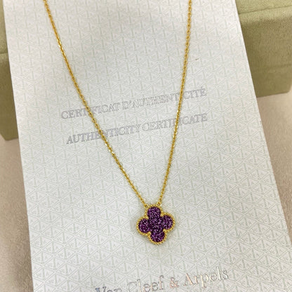 [⭐Luxery Jewelry]NEW 15MM PURPLE SAND-GOLD FOUR-LEAF CLOVER NECKLACE
