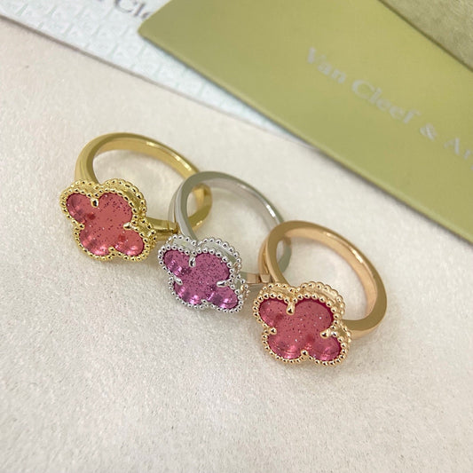 [⭐Luxery]NEW ROSE QUARTZ FOUR-LEAF CLOVER RING
