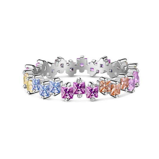 [Luxery Jewelry]Mixed Colorful Square Staggered Rings