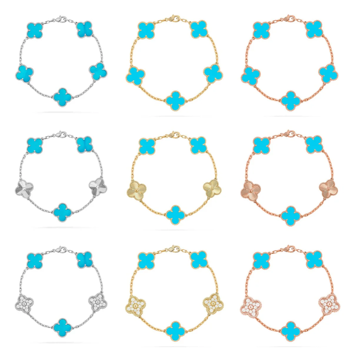 [⭐Luxery] CLOVER 5 MOTIF TURQUOISE BRACELET COLLECTION