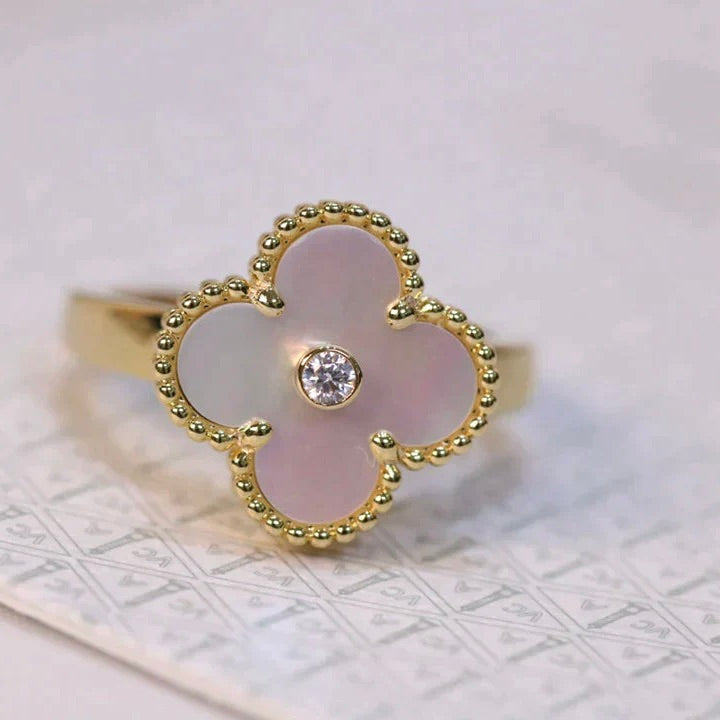 [⭐Luxery]CLOVER PINK MOP RING GOLD DIAMOND