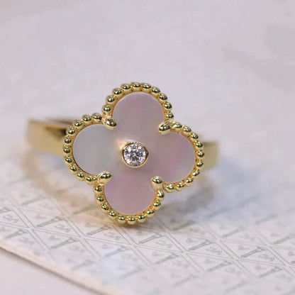 [⭐Luxery]CLOVER PINK MOP RING GOLD DIAMOND
