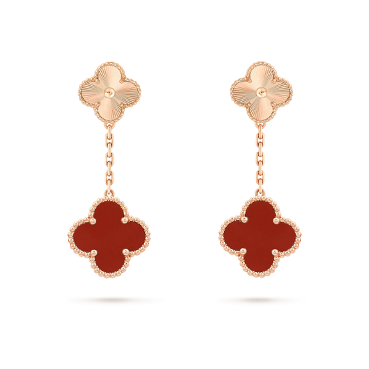 [⭐Luxery]CLOVER 2 MOTIF  LASER CARNELIAN EARRINGS
