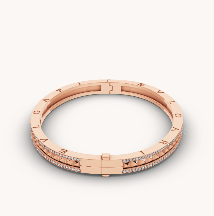 [⭐Luxery]ZERO 1 SPIRAL AND PAVED DIAMOND PINK GOLD BRACELET