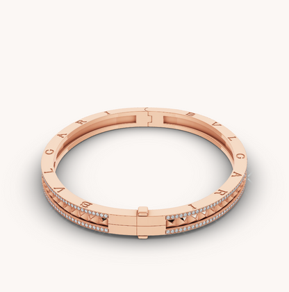 [⭐Luxery]ZERO 1 SPIRAL AND PAVED DIAMOND PINK GOLD BRACELET