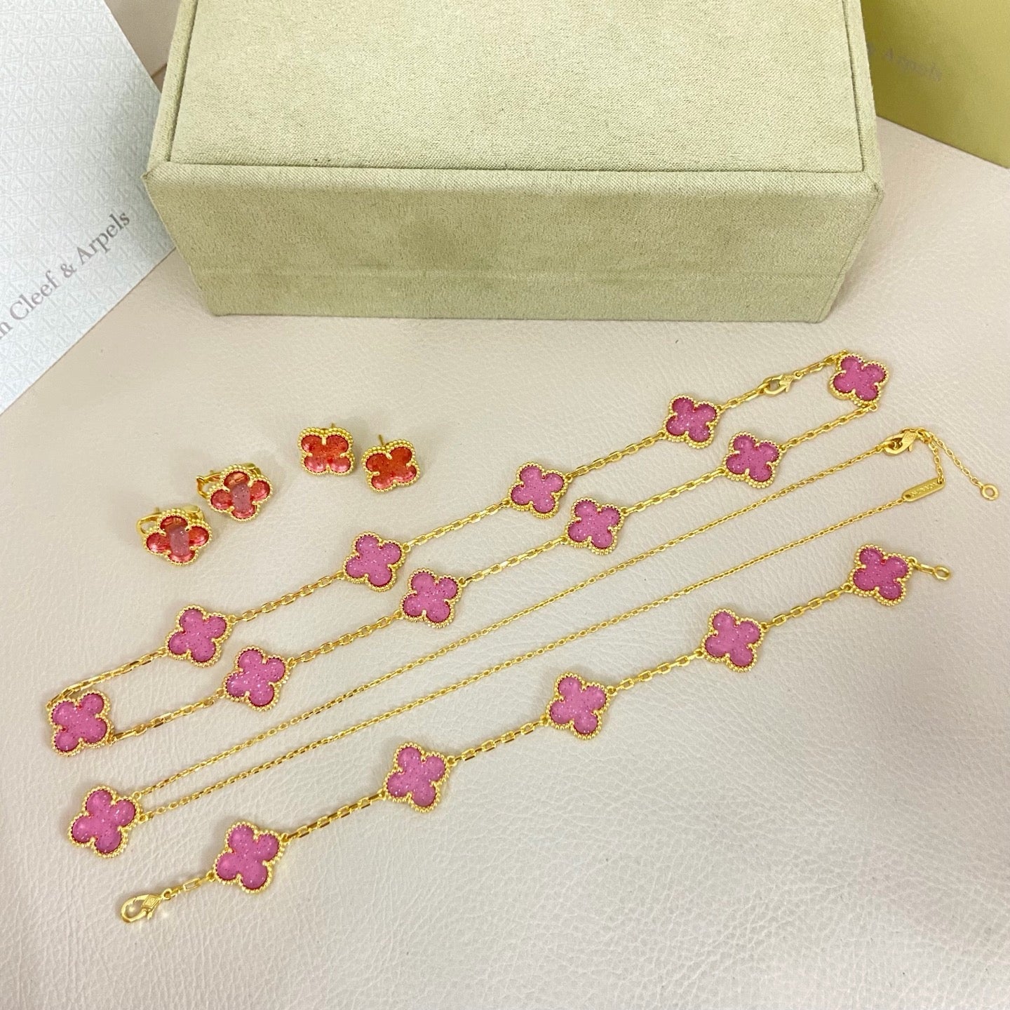 [⭐Luxery]CLOVER 10 MOTIFS  NEW BUBBLE PINK ENAMEL