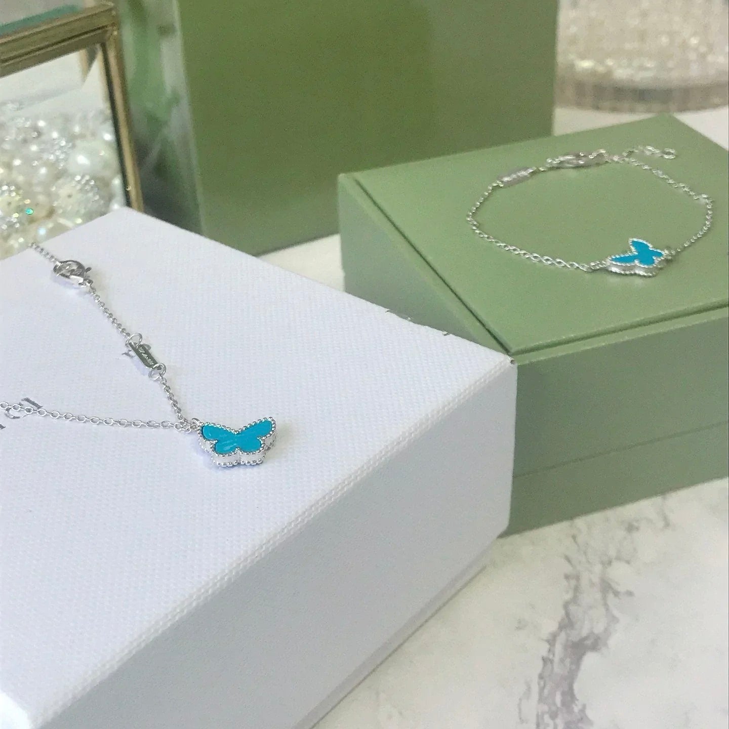 [⭐Luxery]BUTTERFLY TURQUOISE BUTTERFLY BRACELET SILVER
