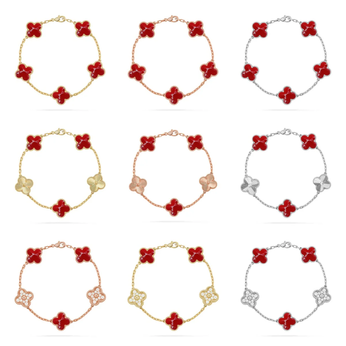 [⭐Luxery]CLOVER 5 MOTIF RED PATTERN BRACELET COLLECTION