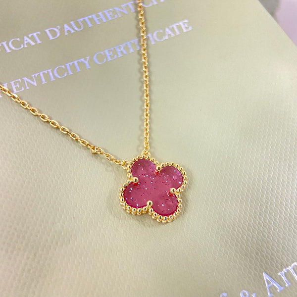 [⭐Luxery ]15MM BUBBLE PINK ENAMEL SINGLE-FLOWER FOUR-LEAF CLOVER NECKLACE