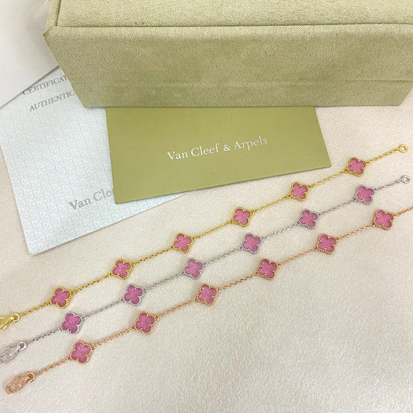 [⭐Luxery]2026 NEW CLOVER 6 MOTIF BUBBLE PINK ENAMEL BRACELET